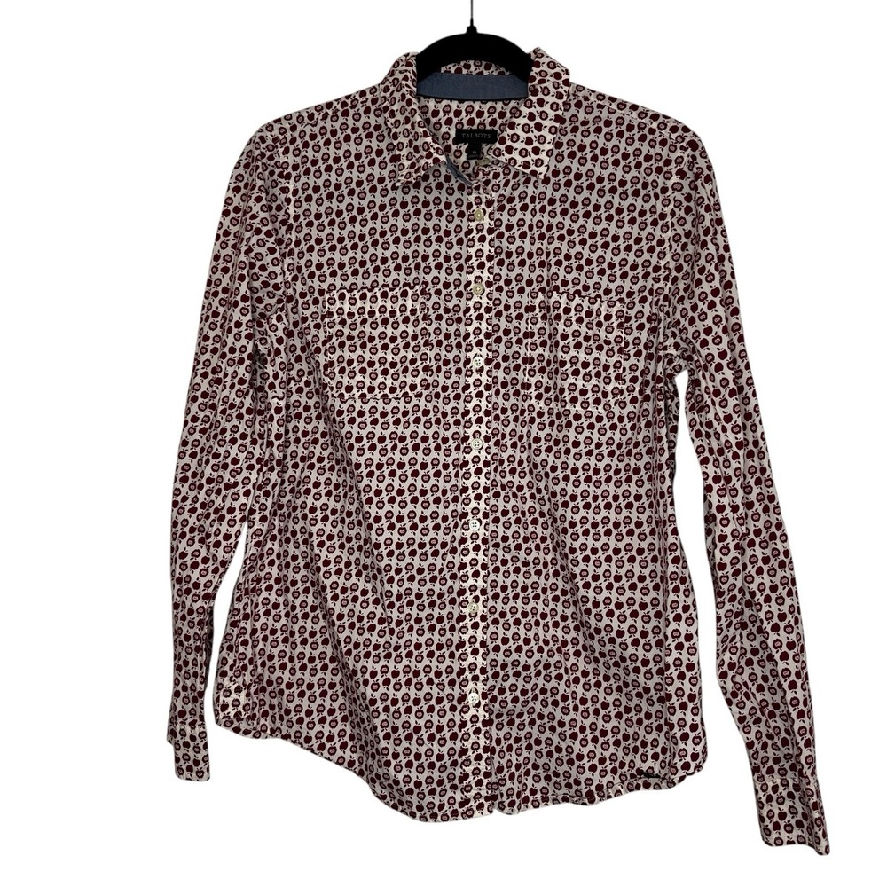 Talbots Red Apple Print Button Up‎ Size 10 Teachers School Work